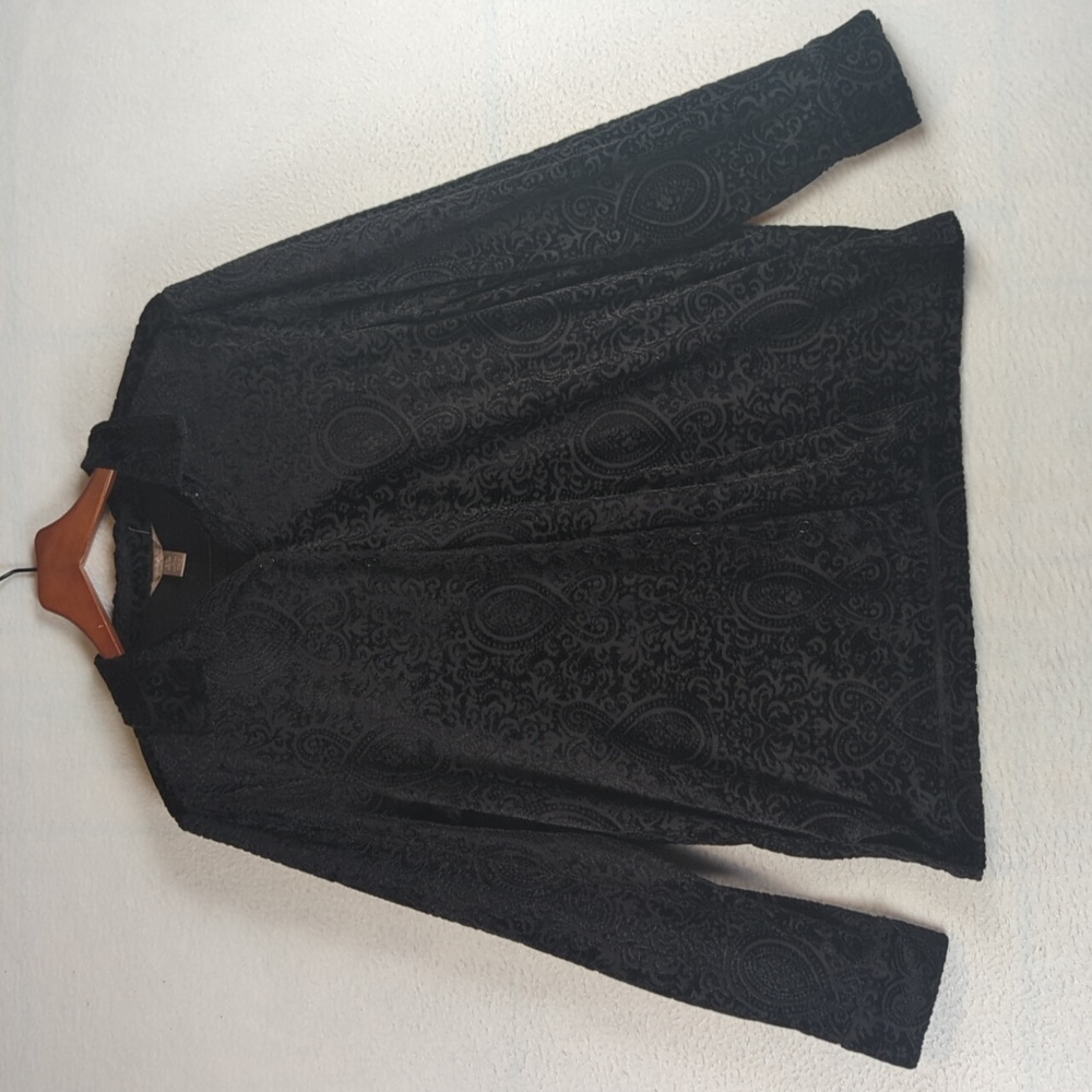 White Stag Womens Vintage Black Velvet Long Sleeve Button Down Size L
